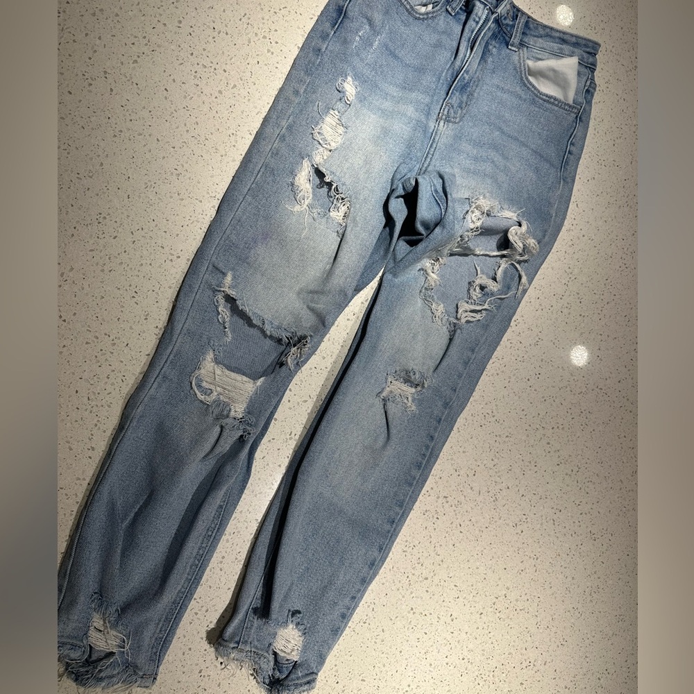 Fashion Nova Jeans Women's Size 5 High Rise Thrashed Ripped Denim Skinny Blue